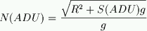 N(ADU) = sqrt ( R2 + S(ADU)*g ) /g